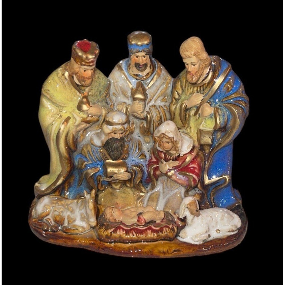 Nativity Manger Scene Glazed Ceramic Table Figurine Christmas Jesus Religious